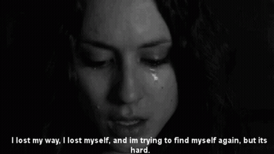 A Black And White Photo Of A Woman Crying With A Quote Below Her GIF