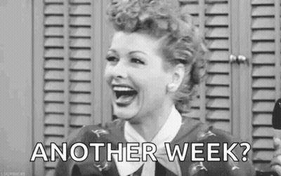 A Black And White Photo Of A Woman Laughing And Saying Another Week . GIF
