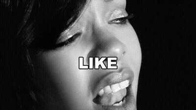 A Black And White Photo Of A Woman 'S Face With The Words Like Above Her GIF