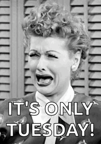 A Black And White Photo Of A Woman Screaming With The Caption It 'S Only Tuesday ! GIF