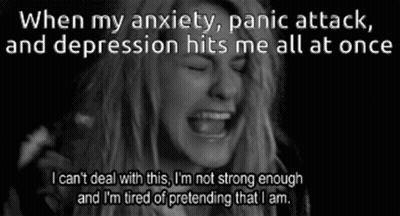 A Black And White Photo Of A Woman Screaming With The Caption " When My Anxiety Panic Attack And Depression Hits Me All  GIF