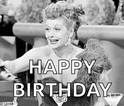 A Black And White Photo Of A Woman Sitting At A Table With A Martini And The Words `` Happy Birthday '' Written Above He GIF