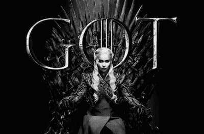 A Black And White Photo Of A Woman Sitting On A Throne With The Word Got Above Her . GIF