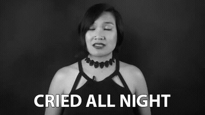 A Black And White Photo Of A Woman With The Caption Cried All Night GIF