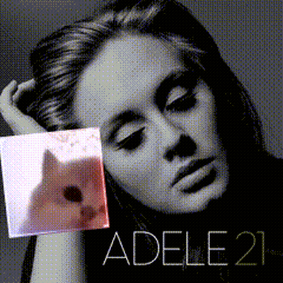 A Black And White Photo Of A Woman With The Name Adele 21 On The Bottom GIF
