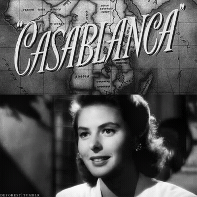 A Black And White Photo Of A Woman With The Word Casablanca On It GIF