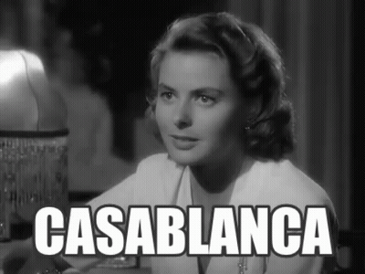 A Black And White Photo Of A Woman With The Word Casablanca On It GIF