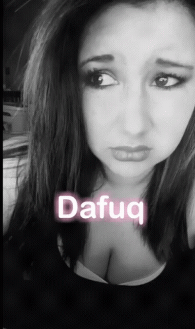 A Black And White Photo Of A Woman With The Word Dafug Written On It GIF