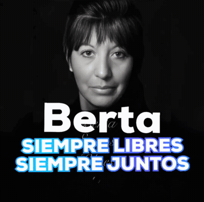 A Black And White Photo Of A Woman With The Words Berta Siempre Libres Siempre Juntos On The Bottom GIF