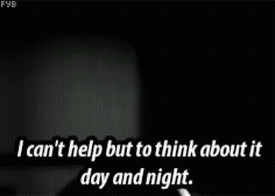 A Black And White Photo Of A Woman With The Words I Can 'T Help But To Think About It Day And Night . GIF