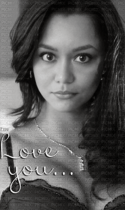 A Black And White Photo Of A Woman With The Words " I Love You " Written On It GIF