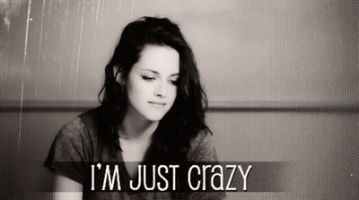 A Black And White Photo Of A Woman With The Words " I 'M Just Crazy " Below Her GIF