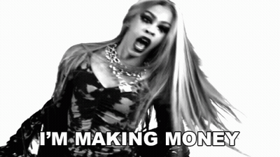 A Black And White Photo Of A Woman With The Words I 'M Making Money GIF
