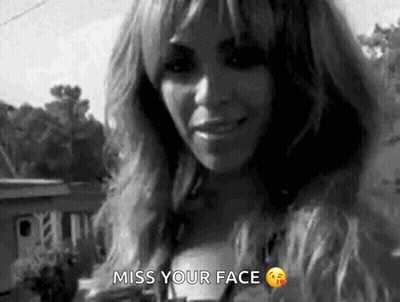 A Black And White Photo Of A Woman With The Words `` Miss Your Face '' Written Above Her . GIF