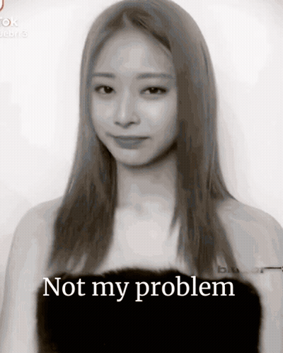 A Black And White Photo Of A Woman With The Words Not My Problem GIF