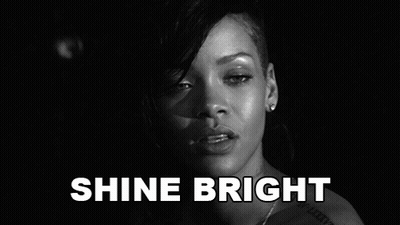 A Black And White Photo Of A Woman With The Words Shine Bright On The Bottom GIF