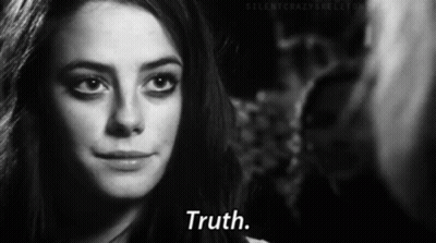 A Black And White Photo Of A Woman With The Words " Truth " On The Bottom GIF