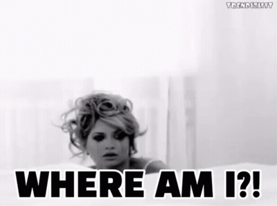 A Black And White Photo Of A Woman With The Words Where Am I ? GIF