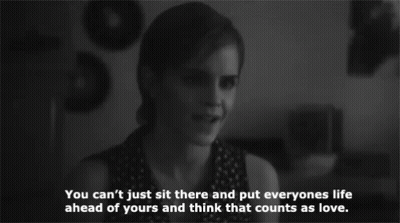 A Black And White Photo Of A Woman With The Words " You Can 'T Just Sit There And Put Everyones Life GIF