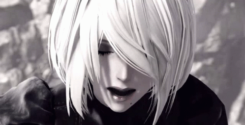 A Black And White Photo Of A Woman With White Hair And Black Clothes . GIF