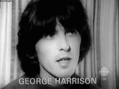 A Black And White Photo Of A Young Man Named George Harrison In A Sweater . GIF