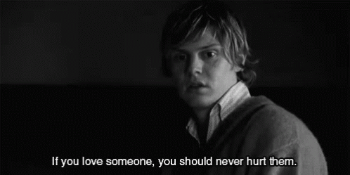 A Black And White Photo Of A Young Man With A Quote That Says If You Love Someone You Should Never Hurt Them GIF