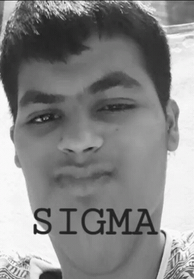 A Black And White Photo Of A Young Man With The Word Sigma On The Bottom Right GIF