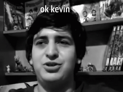 A Black And White Photo Of A Young Man With The Words Ok Kevin Above Him GIF