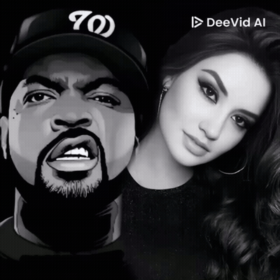 A Black And White Photo Of Ice Cube And A Woman With Deevid Ai On The Bottom GIF