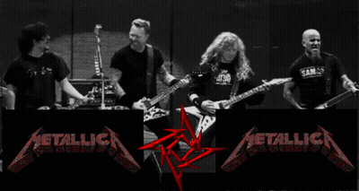 A Black And White Photo Of Metallica Playing Guitar GIF