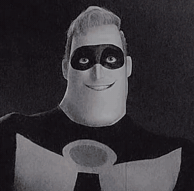 A Black And White Photo Of Mr. Incredible From The Movie Mickey Mouse GIF