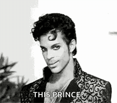A Black And White Photo Of Prince With The Words `` This Prince '' Written Next To Him . GIF