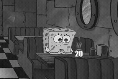 A Black And White Photo Of Spongebob Squarepants Sitting At A Table In A Diner . GIF
