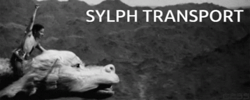 A Black And White Photo Of Sylph Transport With A Man Riding A White Dragon GIF