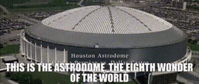 A Black And White Photo Of The Houston Astrodome The Eighth Wonder Of The World GIF