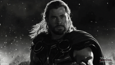 A Black And White Photo Of Thor With The Word Thor On The Bottom Right GIF