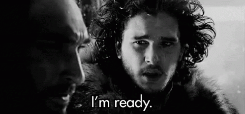 A Black And White Photo Of Two Men Standing Next To Each Other And One Of Them Is Saying `` I 'M Ready '' . GIF