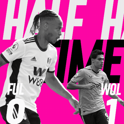 A Black And White Photo Of Two Soccer Players With The Words Half Time In The Background GIF