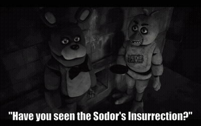 A Black And White Photo Of Two Stuffed Animals With The Words " Have You Seen The Sodor 'S Insurrection " GIF