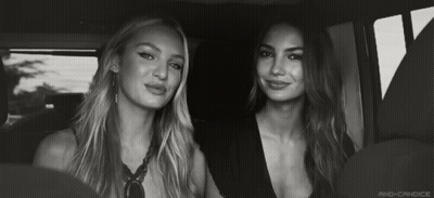 A Black And White Photo Of Two Women With A Caption That Says And Candice GIF