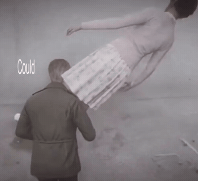 A Black And White Photo With The Words Could She Really Be Here Written On It GIF