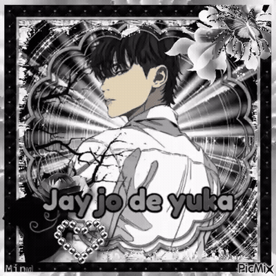 A Black And White Picture Of A Man With The Name Jay Jo De Yuka GIF