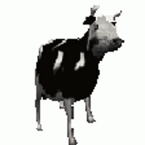 A Black And White Pixel Art Of A Cow Standing On Its Hind Legs . GIF