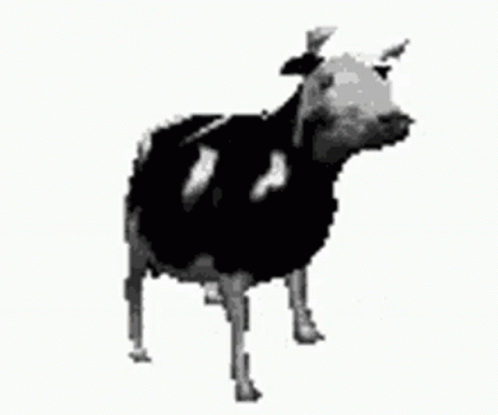 A Black And White Pixel Art Of A Cow Walking On A White Background . GIF