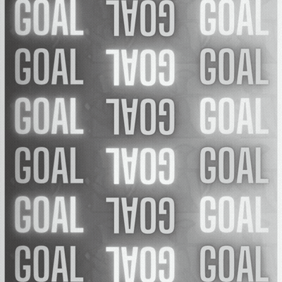 A Black And White Poster That Says Goal In White Letters GIF