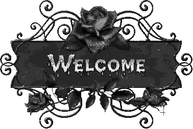 A Black And White Sign That Says Welcome With A Black Rose Sticker