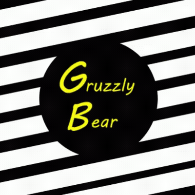 A Black And White Striped Background With Grizzly Bear In Yellow GIF