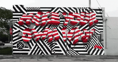 A Black And White Striped Wall Has The Word Sketch Written On It GIF