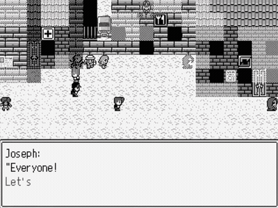 A Black And White Video Game With A Character Named Joseph Talking To A Group Of People . GIF