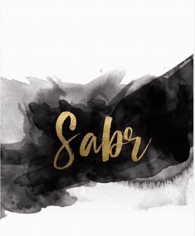 A Black And White Watercolor Painting With The Word Sabor In Gold GIF